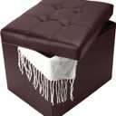 Storage Ottoman, Folding Foot Stool with Thicker Foam Padded Seat Small Leather Storage Ottoman Bench Foot Rest for Living Room Foldable Coffee Table 17x13x13in,Brown