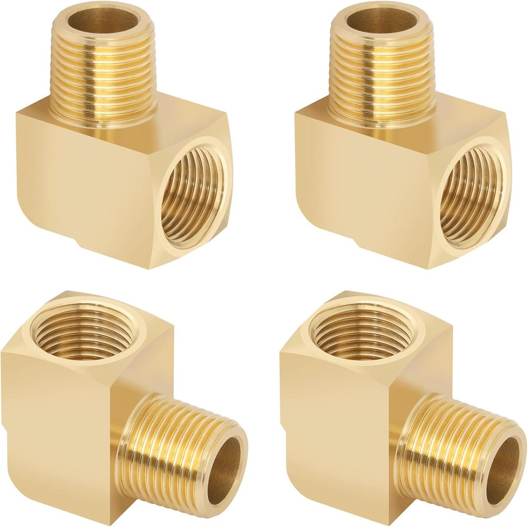 4pcs 3/8 NPT 90 Degree Barstock Street Elbow Brass Fittings, 3/8" NPT Male to 3/8" NPT Female Thread Elbow Forged Brass Pipe Fitting