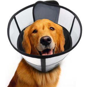 WinWeal Soft Dog Cone Collar for Dogs After Surgery, Transparent Breathable Pet Recovery Collar for Large Medium Dogs, Adjustable Dog Cone Collar, Elizabethan Collar (XL, Black)