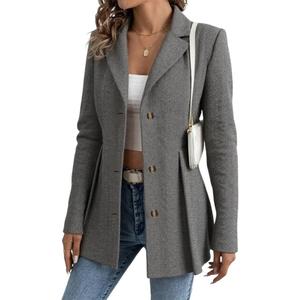 HVT Womens Casual Blazers Lightweight Cardigan Jacket Open Front Long Sleeve Tweed Office Suit Jackets Blazer Grey (Gray, L)