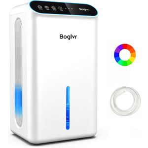 Dehumidifier for Home up to 1000 sq.ft, 98oz Small Quiet Dehumidifier with Drain Hose, 3 Timer Modes, Auto Shut Off, Aromatherapy & 7 Color Light for Bedroom, Bathroom, Basement (Deep White)