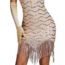 Women's 1920s Flapper Sequin Dress for Great Gatsby Theme Party Dress With Roaring 20s Accessories Set for Party (Beige, XS)