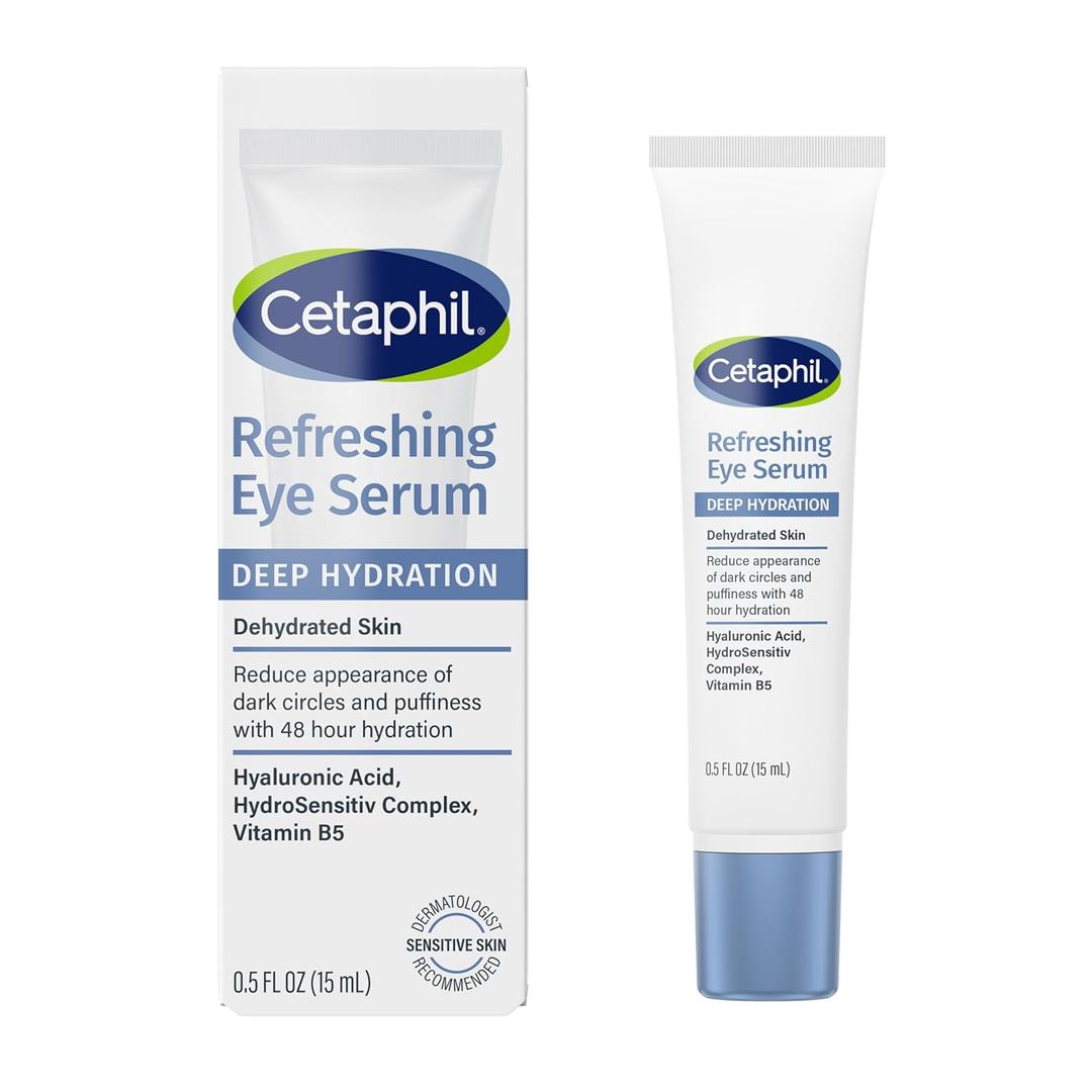 CETAPHIL Deep Hydration Refreshing Eye Serum, 0.5 fl oz, 48Hr Hydrating Under Eye Cream to Reduce the Appearance of Dark Circles, With Hyaluronic Acid, Vitamin E & B5