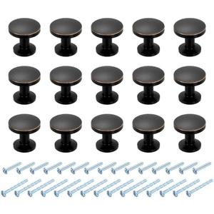 uxcell 15Pcs Round Cabinet Knobs, 1.2" Dia x 1.1" Height Drawer Knob Handle Pulls for Kitchen Cabinets Bedroom Dresser Wardrobe, Oil Rubbed Bronze