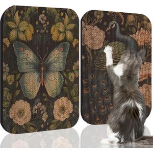 2 Pack Art Cat Scratcher, Wall-Mountable Cat Scratch Pad, Cat Wall Scratcher 16.7x11x1 Inch Cat Scratching Board for Indoor Cats Toy(Butterfly &Peacock)