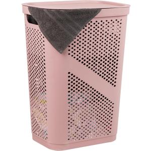 Mind Reader Slim Laundry Hamper with Lid, 60L Clothes Basket, Ventilated Plastic, 17.25"L x 13.75"W x 23.5"H, Pink