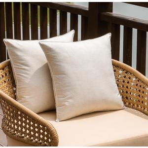 NiNi ALL Outdoor Waterproof Throw Pillow Covers Set of 2 Decorative Farmhouse Garden Pillowcase Solid Cushion Cases for Patio Tent Couch 18x18 inch Beige