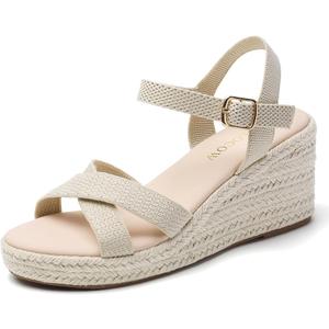 Tilocow Espadrilles Wedges for Women Knit Platform Heels Open Toe Ankle Strap Sandals Beach Casual Dress Shoes 9.5