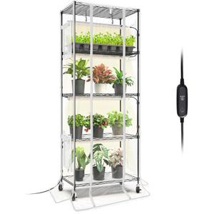 Bstrip Indoor Greenhouse with Grow Light, 5 Tier 23.5"x13.8"x59" Mini Greenhouse with 4 Pack 24W Full Spectrum Plant Lights & Timer, Plant Shelf with Cover for Indoor Plant, Seed Starting, Seed Tray