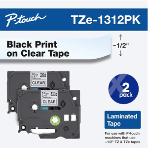 Brother Tape, Retail Packaging, Black on Clear, 2 Count (TZe1312pk) Style: 12mm (0.47”), Pattern Name: Old Packaging (Pack of 2)