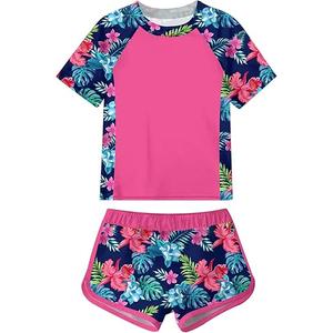 ADUKIDE Girls Rash Guard Swimsuit 2-Piece Bathing Suit UPF 50+ Summer Beach Swimwear Size 9T