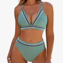 Blooming Jelly Womens High Waisted Bikini Sets Color Block Two Piece Swimsuit V Neck Crisscross Back Bathing Suit, Size XL, Teal