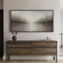 Framed Abstract Landscape Wall Art for Living Room, Extra Large Brown Misty Lake Trees Canvas Artwork for Walls, Horizontal Minimalist Wabi Sabi Painting Print for Bedroom Office Wall Decor, 30x60 In