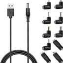 DC 5V Power Cord, USB to DC 5.5x2.1mm Plug Charging Cable with 10 Connector Tips(5.5x2.5, 4.8x1.7, 4.0x1.7, 4.0x1.35, 3.5x1.35, 3.0x1.1, 2.5x0.7, Micro, Type-C, Mini USB)
