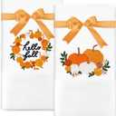 2Pcs Fall Hand Towels Autumn Pumpkin Wreath Embroidered Cotton Bathroom Towel Absorbent Decorative Bath Towel for Thanksgiving Hand Drying Cleaning Cooking, 29.5 x 13.7 Inch