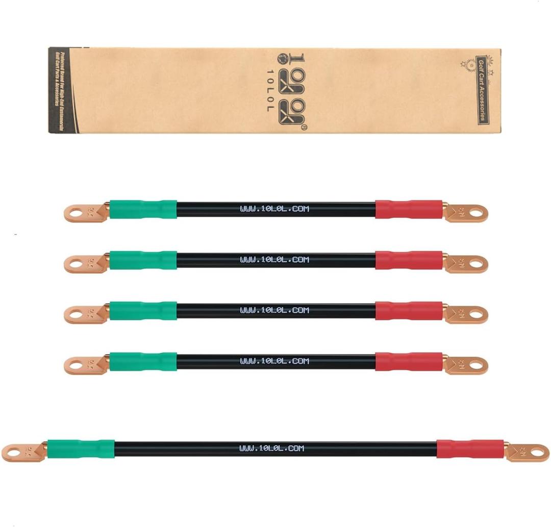10L0L Golf Cart Battery Cables 4 Gauge for 36v & 48v EZGO TXT 1994-UP, AC/DC Wire Golf Cart Battery Pure Copper Wiring Kit with Heavy Duty Wire Lugs (Red & Green)
