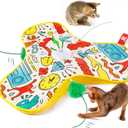 Potaroma Interactive Cat Feather Toys, Hide and Seek Concealed Moving Feather Wand, Rechargeable Touch Activated Indoor Kitten Exercise Kicker, Mouse Squeaky, Graffiti Cover