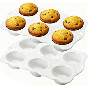 Hiceeden 2 Pack Ceramic Muffin Pans, 6 Cups Non-stick Muffin Tin Cupcake Baking Pans with Handles for Muffin Cakes, Egg Tarts, Mousse, Pot Pie, Jelly