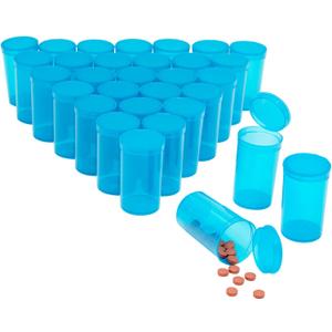 30 Pack Empty Pill Bottles with Pop Top Caps, 19 Dram Prescription Medicine Containers (Blue)