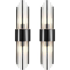 Wall sconces Set of Two, Black sconces Wall Set of 2, Black Vanity Wall Lights, Wall Lights for Living Room, Dresser Wall Sconce, with Clear Crystal, for Living Room, Bedroom, Bathroom