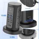 Power Strip Tower, kakyanill Surge Protector Tower 10 AC Outlets 8 USB (4 USB C), 6 Ft Retractable Extension Cord, Charging Station for Office Dorm Room, Black