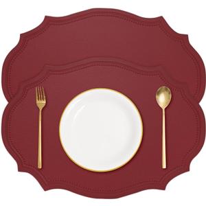 uxcell Leather Oval Placemats Set of 2, Washable Heat Resistant Table Placemats, Coffee Place Mat for Kitchen Restaurant Dining Room, Wine Red
