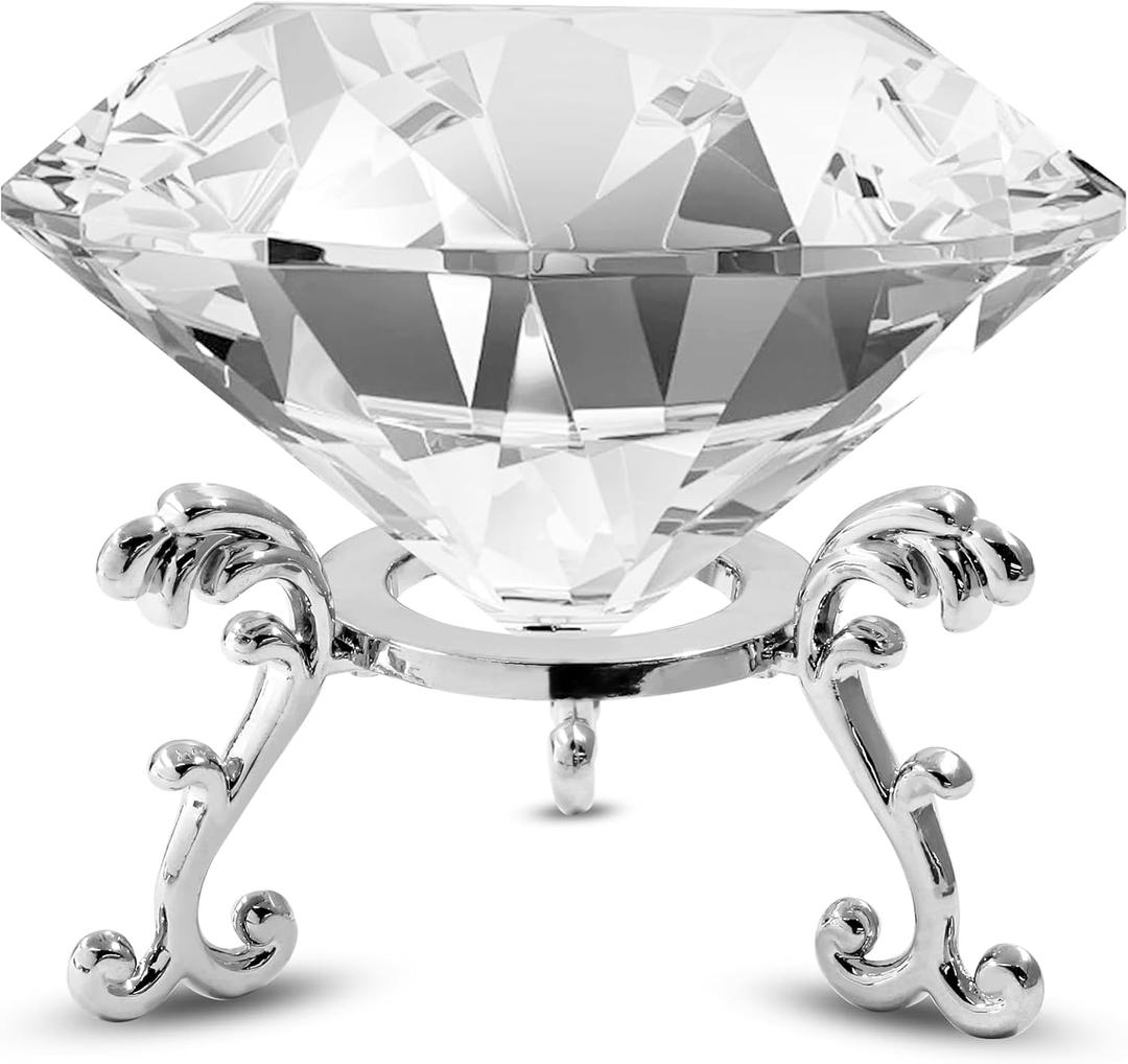 Luomorgo 1 Set Crystal Diamond Paperweight with Stand, Clear Diamond Paperweight Decorations for Office Home Decor Ornaments (100mm)