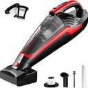 Powools Pet Hair Handheld Vacuum Cordless, Car Vacuum Rechargeable with Reusable Filters, Motorized Brush and Multi-Accessories for Carpet, Couch & Stairs, Red, 17.0"X 4.6"X 6.6"
