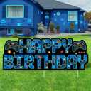 Video Game Birthday Decorations Yard Sign with Stakes Blue Gaming Birthday Party Decor Gaming Theme Happy Birthday Yard Sign Lawn Decor for Kids Player Bday Outdoor Garden Home Party Supplies