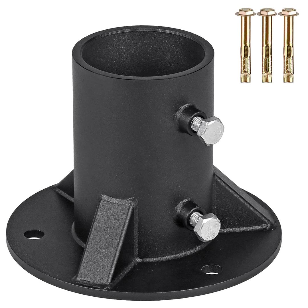 Chain Link Fence Post Floor Flange 2 1/2", Heavy Duty Round Fence Post Base, Metal Fence Post Flange, Mailbox Brackets for Round Metal Post fit OD 2-3/8'' Pipe/Post (1PC, 2 1/2'' Posts (2-3/8'' OD))