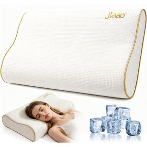 Cervical Neck Pillow for Pain Relief, Queen Size Cooling Hybrid Silicone Memory Foam Ergonomic Contour Sleeping Pillow for Side, Back & Stomach Sleepers, Fully Washable Bed Pillow