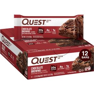 Quest Nutrition Chocolate Brownie Protein Bar, 20g Protein, 1g Sugar, 4g Net Carb, Gluten Free, Gluten Free, 12 Count BB 1/23/26