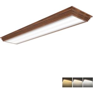 FAITHSAIL 4FT LED Light Fixture, 48 Ceiling LED Wraparound with Selectable CCT 3000K/4000K/5000K, 4 Foot Wooden Frame Flush Mount for Kitchen, Bedroom, Laundry