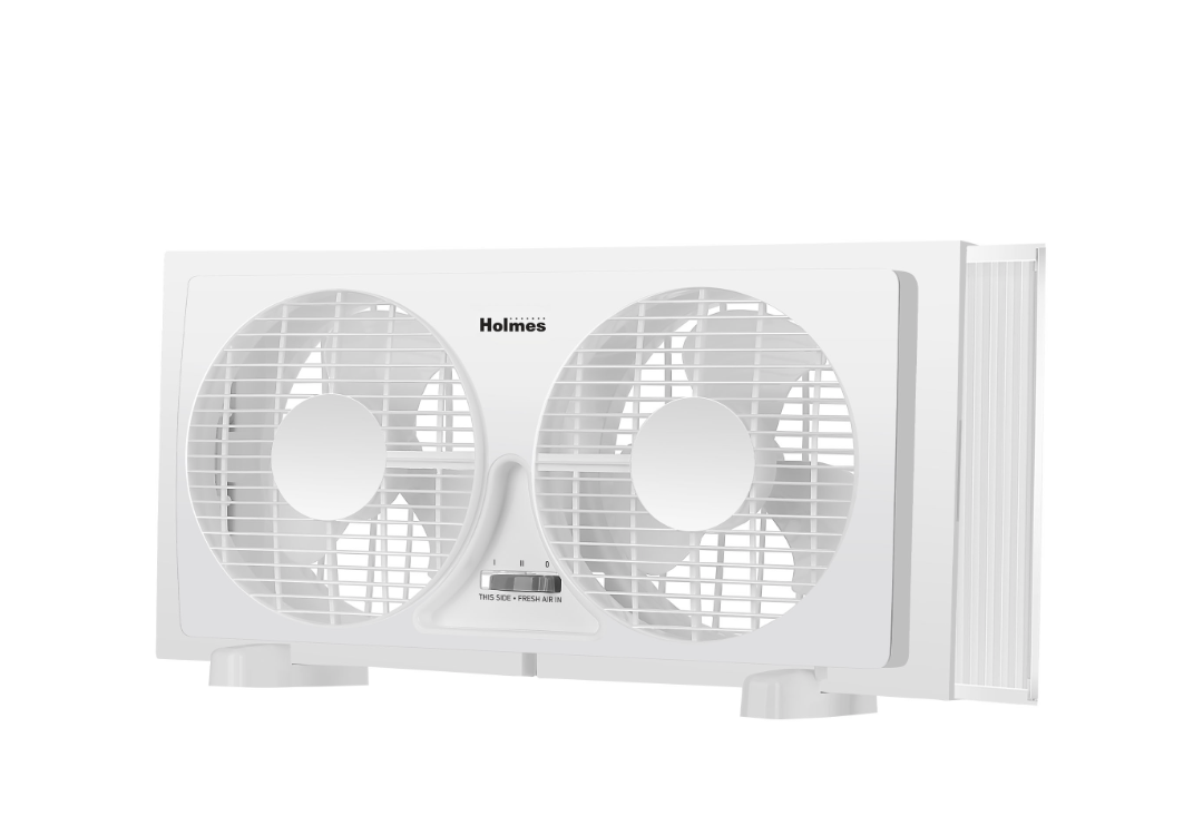 HOLMES 9" Twin Digital Window Fan, Reversible Airflow Blades, In/Out Exchange, 3 Speeds, Built-In Extender Panels, Ideal for Home, Bedroom or Office, Remote Control, White