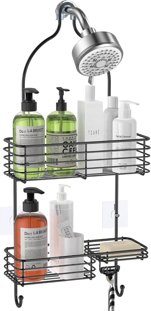 SMARTAKE Hanging Shower Head Caddy, Rustproof Bathroom Shower Shelf Organizer, SUS201 Stainless Steel Over The Storage Rack, for Toilet, Bathroom, Black