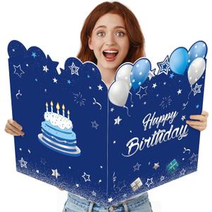 Capoda Jumbo Birthday Card 25 x 16 Inch Giant Guest Book Blue Boy Extra Large Happy Birthday Greeting Card Decorations Gifts for Party Supplies