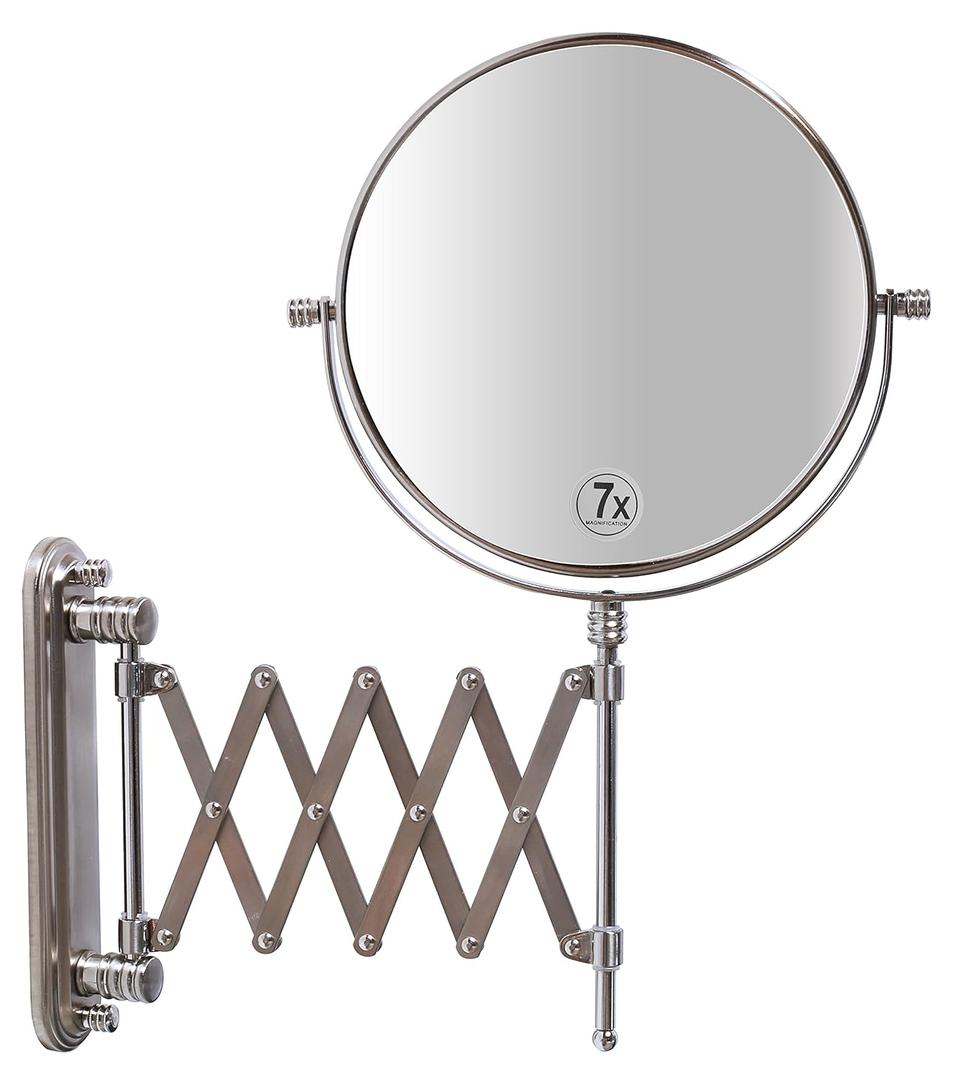 Deco Brothers Wall Mount Extendable Mirror, 8 Inch Double Sided with 7X Magnification, Nickel