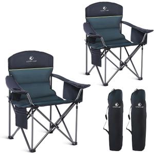 GREEN PARTY Folding Camping Chair Oversized Heavy Duty Lawn Chair with Cooler Bag, Cup Holder, Storage Pocket, Collapsible Padded Outdoor Arm Chair, Quad Lumbar