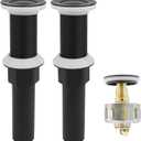 Bathroom Sink Drain,2 Pack Matte Black Drain Stopper Without Overflow,Small Cap Pop Up Drain Assembly with Detachable Strainer Basket,Built-in Anti-Clogging, Stainless Steel Nut