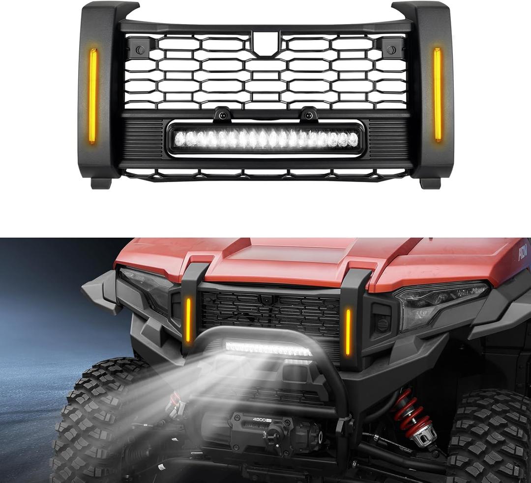 Front Mesh Grille with Accent Light for Polaris Xpedition XP/ADV 2024+, Grill with Left Right LED DRL Light Bar and Turn Signals for Polaris Xpedition XP/XP 5/ADV/ADV 5 2024+ Accessories