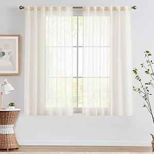 COLLACT Linen Curtains Voile Sheer Curtains 63 Inch Length for Living Room Beige Farmhouse Country Rustic Airy Drapes Light Filtering Back Tab Rod Pocket Window Treatments W50 x L63, 2 Panels Beige