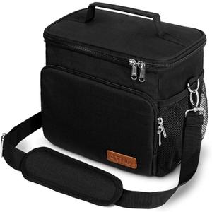 Tiblue Insulated Lunch Bag for Women/Men, Reusable Lunch Box for Office Work School Picnic Beach, Leakproof Freezable Cooler Bag with Adjustable Shoulder Strap for Kids/Adult(Large, Black)