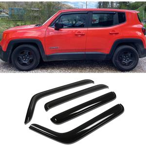 94368 Side Window Visors Wind Vent Deflector,4pcs Outside Mount Tape-On Nice Sun Rain Guards Set fit for 2015-2022 Jeep Renegade,Dark Smoke Window Shade