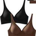 Deep V Bra Low Cut Sexy Push Up Bralettes for Women Padded Comfy Smoothing Wireless Lifting Bras Seamless Bralette (Large, Zz - Black + Brown)