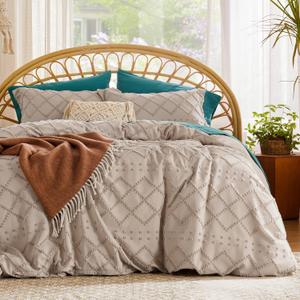 Bedsure Boho Duvet Cover King Size - Khaki Breathable & Soft Boho Bedding, Machine Washable Comforter Cover for All Seasons, Includes 1 Duvet Cover 104"x90" with 2 Pillow Shams & Zipper Closure