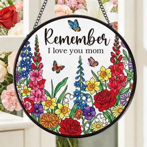 Rngmsi Sun Catcher Gift for Mom, Mothers Day Suncatcher Stained Glass Window Hanging, Remember I Love You Stained Glass Birthday Presents for Mama from Daughter Son
