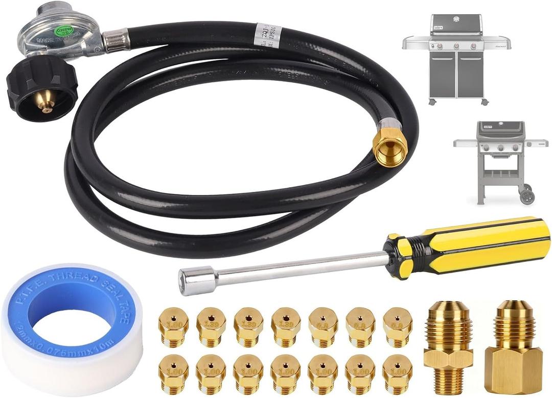 Natural Gas to Propane Conversion Kit for Weber GS4 Genesis II/I & Spirit II 210/310/315, 5FT Genesis 2 Propane Regulator Hose for Weber Natural Gas Conversion Kit, w/ 14 Orifices, 2 Fittings & Wrench