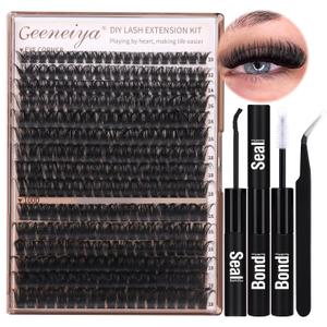 Geeneiya Volume Lash Clusters Kit DIY Lash Extension Kit D Eyelash Extensions with Lash Bond and Seal Tweezers,10-14mm Eye Corner Eyelashes and 16-18MM Cluster Lashes 300Pcs Geeneiya Volume Lash Clusters Kit DIY Lash Extension Kit D Eyelash Extensions with Lash Bond and Seal Tweezers,10-14mm Eye Corner Eyelashes and 16-18MM Cluster Lashes 300Pcs