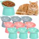 9 Pcs Plastic Raised Cat Bowls Bulk Elevated Tilted Dishes 15 Degrees Tilted Anti Vomiting Friendly Food Water Feeder Pet Slanted Stand Bowl for Indoor Cats Shelter(Cute,Pastel Color)