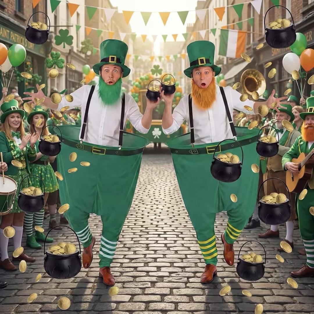 Skicuff St. Patrick's Day Yard Game for Adults, Giant Leprechaun Granny Pants Set with Hat Beard Gold Coins Cauldron, Funny Irish Party Games for Family Outdoor Lawn